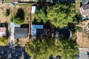 Aerial overview of property's location with property parcel outlined