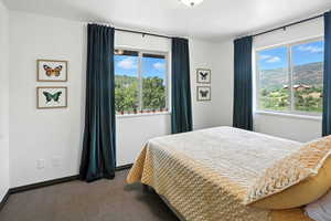 Carpeted bedroom with multiple windows