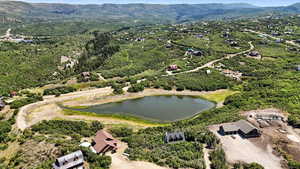 Bird's eye view of a water and mountain view