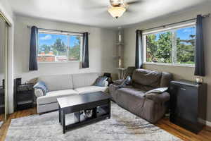 Living area featuring wood finished floors and plenty of natural light