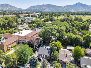 Bird's eye view of a mountain backdrop