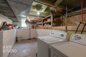Washroom with separate washer and dryer