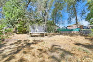 View of yard with a trampoline