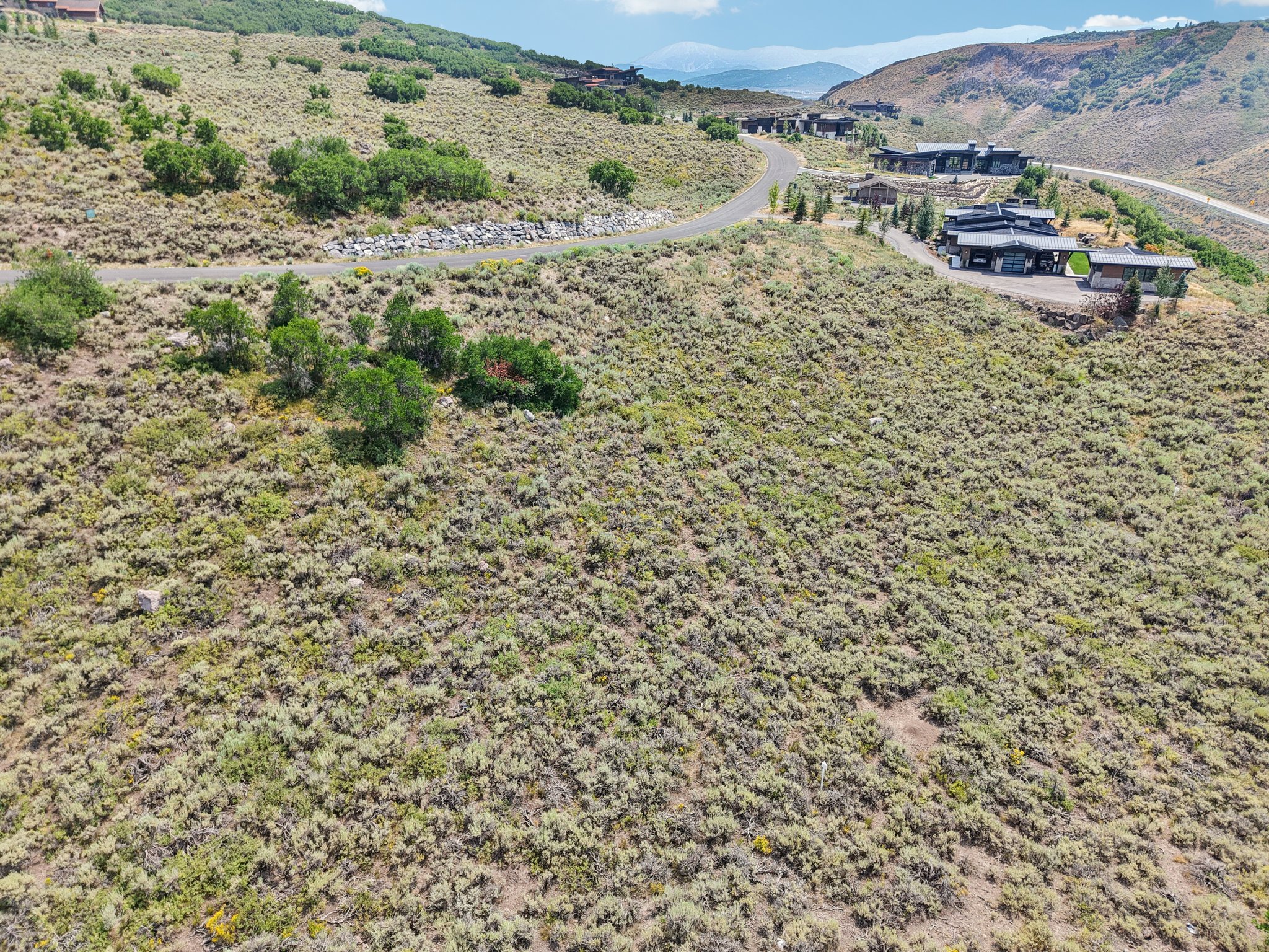 Bird's eye view of a mountainous background