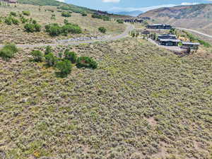 Bird's eye view of a mountainous background