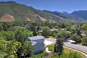 View of mountain background with nearby suburban area