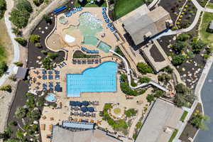 Drone / aerial view of a pool