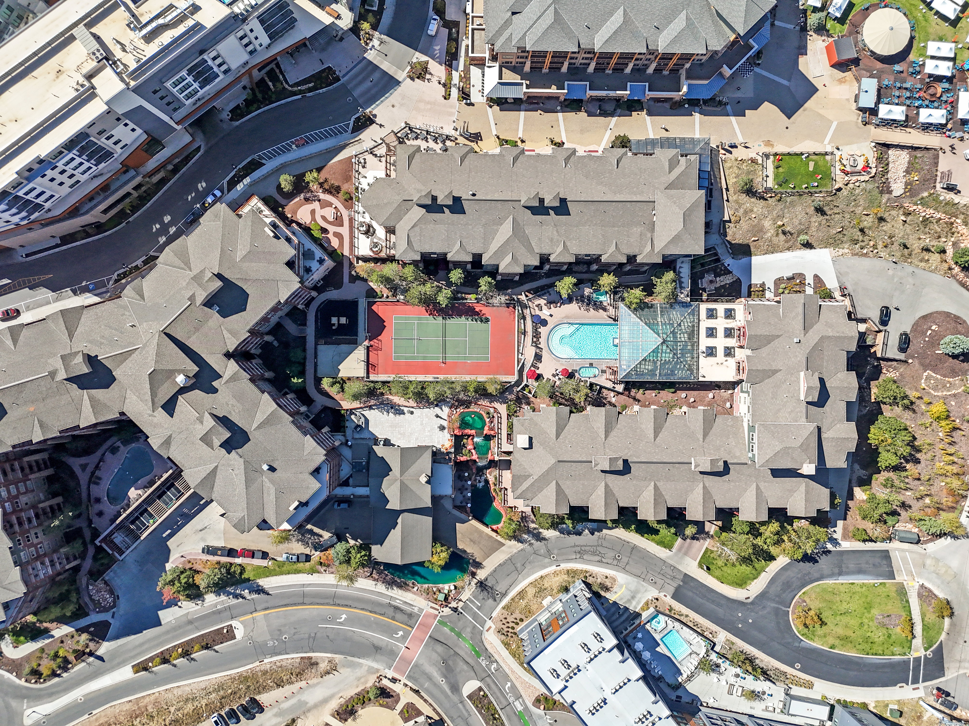 Drone / aerial view of a pool