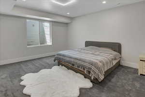 Bedroom with carpet floors and recessed lighting