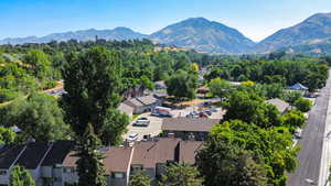 Aerial view of a mountain backdrop