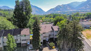 Bird's eye view of a mountainous background