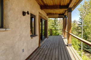 View of wooden terrace and decking made of IPE wood, a brazilian hardwood that stands up well to elements