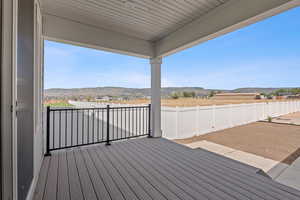 Trex deck featuring a mountain view