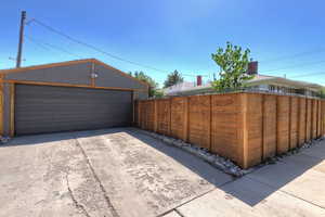 View of detached garage
