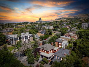 Aerial view at dusk of a mountain view