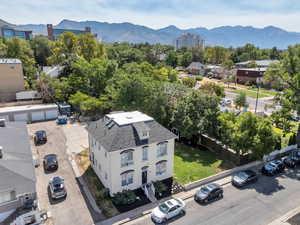 Drone / aerial view of a mountain backdrop