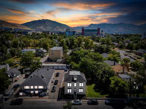 Aerial view at dusk of a mountain view