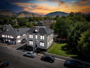 Aerial view at dusk of a mountain view
