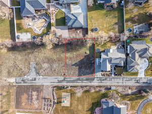 Aerial view of property's location featuring property parcel outlined