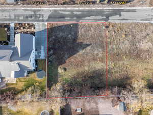 Aerial overview of property's location featuring property boundaries highlighted