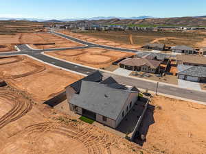 Aerial view of residential area with mountains