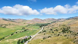 View of mountain background featuring rural landscape