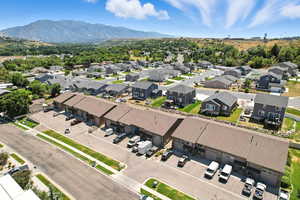 Aerial perspective of suburban area featuring mountains