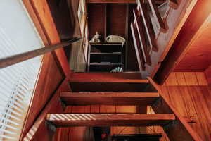 Stairs with wooden walls