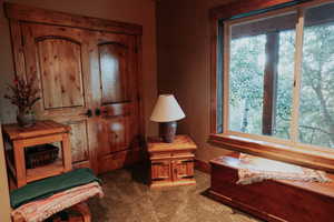 Sitting room featuring carpet