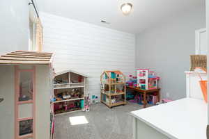 Playroom featuring visible vents and carpet floors