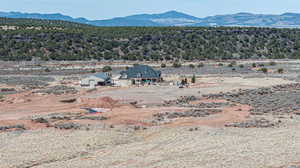 Birds eye view of property with a mountain view