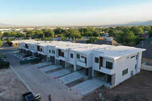 Bird's eye view of a mountainous background