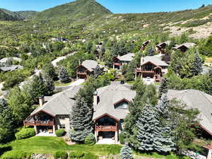 Aerial perspective of suburban area featuring a mountainous background