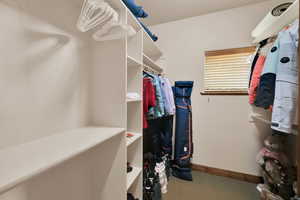 Spacious closet with carpet floors