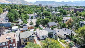 Aerial view of a mountain backdrop