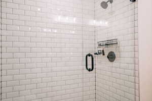 Bathroom view of tiled shower