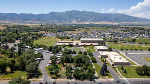 Bird's eye view of a mountainous background