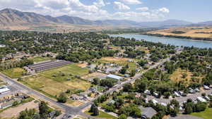 Aerial view of a water and mountain view