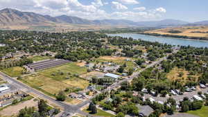Drone / aerial view of a water and mountain view