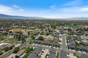 Aerial perspective of suburban area featuring mountains