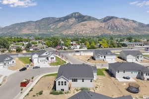 Aerial view of residential area with a mountain backdrop