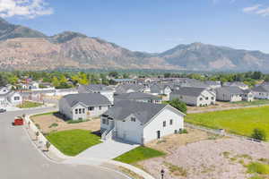 Aerial perspective of suburban area with mountains