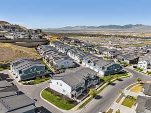 Aerial perspective of suburban area featuring mountains