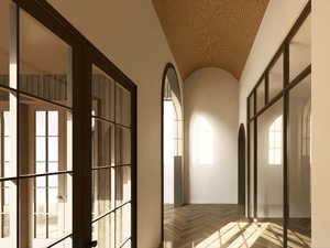 Corridor featuring lofted ceiling