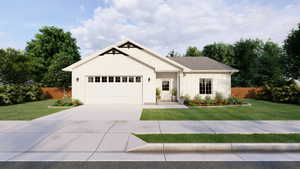 View of front of home featuring board and batten siding, a garage, and concrete driveway