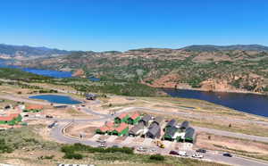 Aerial view of a water and mountain view