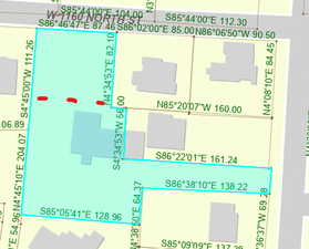 Map of parcel. Red Dotted Line has Potential to be a 0.16 acre Parcel Split.