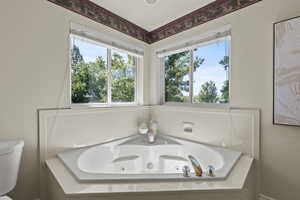 Bathroom with a tub with jets and toilet