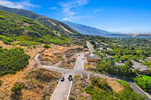 Aerial view of a mountain backdrop