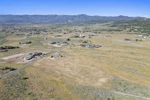 Overview of rural landscape featuring mountains